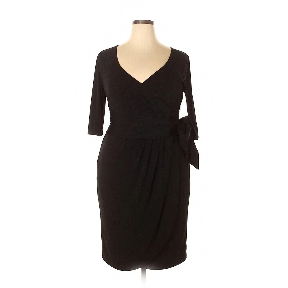 Kiyonna Women Dress Black 3X Harlow Style Faux Wrap LBD Sweetheart Neckline LBD